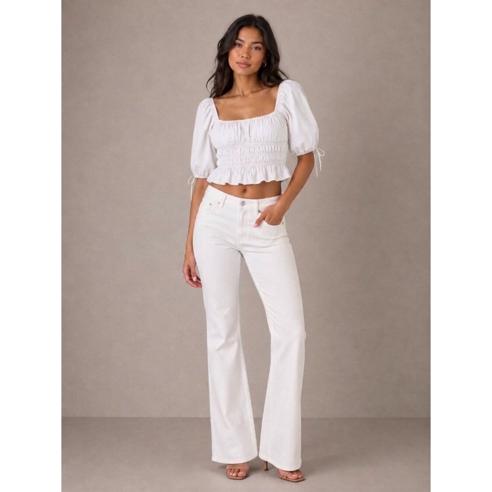 STAUD Faye Top Women 10 White Smocked Puff Sleeve Peplum NWT Cottagecore